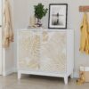 Vintage Carved Buffet Cabinet With Adjustable Shelves, Wooden Decorative Sideboard - White - Image 5
