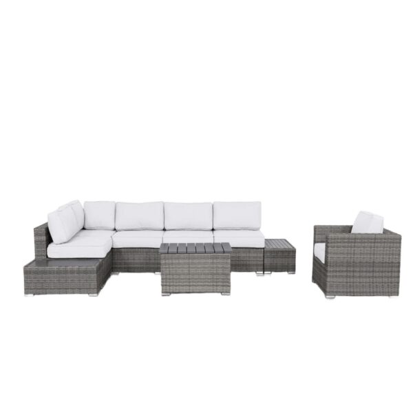 Weather Resistant 9 Piece Wicker Seating Group With Premium Cushions - Gray Mix