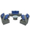 10 Piece Outdoor Sectional Half Round Patio Rattan Sofa Set, Wicker Conversation Furniture Set For Free Combination - Blue - Image 17