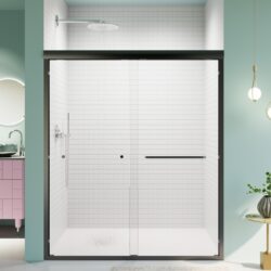 Semi-Frameless Double Sliding Shower Door, Bypass Shower Door, Tempered Glass Door - Black