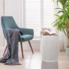 Glazed Ceramic Drum Stool Indoor / Outdoor Side Table Ceramic - White - Image 2