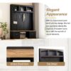 Farmhouse 4 In 1 Hall Tree With Wood Grain Bench And Top, Multifunctional Coat Rack With Hooks And Shell Handles, Mudroom Bench With Adjustable Shelves For Hallway, Living Room - Black - Image 7