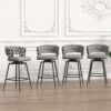 28" Bar Chair Linen Woven Bar Stool (Set of 2) Upholstered With Legs, 360 Swivel, Counter Arm Chairs With Back Footrest - Gray - Image 6