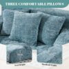 Chenille Interior Lazy Sofa Chaise Lounge Armchair With 3 Pillows And Armrests - Mint Blue - Image 7