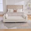 Modern Upholstered End Of Bed Bench With Armrests, Chenille Chaise Lounge Couch With Bolster Pillows, Rubberwood Legs - Beige - Image 4