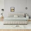 Modern King Size Upholstered Bed With Storage Drawer Solid Frame - Beige - Image 8