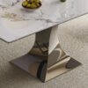 Modern Rectangular Dining Table With Stainless Steel Titanium Hourglass Base, Sintered Stone Top - Black White - Image 4
