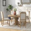 Farmhouse 5 Piece Dining Set With Extendable Round Table And Upholstered Chairs - Natural Wood Wash - Image 5