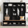 Wide Design Hall Tree With Storage Bench, Minimalist Shoe Cabinet With Cube Storage & Shelves, Multifunctional Coat Rack With 8 Hooks For Entryways, Mudroom - Black - Image 4