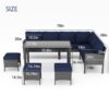7 Piece Outdoor Furniture Set With Waterproof Cushions, Glass Table, And Space Saving Design - Blue - Image 3