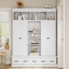 Hall Tree With Bench And 5 Storage Cubbies, Modern Entryway Storage Organizer Cabinet With 4 Doors, 5 Drawers And Adjustable Shelves For Hallway, Entryway, Living Room - White - Image 2