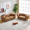 Chesterfield 3 And 2 Seater Sofa Set, High Tech Fabric Upholstered Couch For Living Room And Office - Brown - Image 5