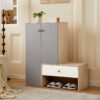 Modern Multi Functional Shoe Storage Bench & Cabinets With Adjustable Shelves - Gray / Natural Wood / White - Image 3