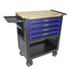4 Drawers Multifunctional Tool Cart With Wheels And Wooden Top - Black / Blue - Image 6