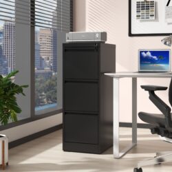 Steelcraft 3 Drawer Metal Vertical File Cabinet With Lock, Steel - Brushed Nickel