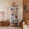 Vintage Display Cabinet With Double Glass Doors, Traditional Style Hutch For Home Or Workspace Washed - White Washed - Image 6