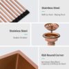Farmhouse Sink 36" Stainless Steel 16 Gauge Apron Front Kitchen Sink - Rose Gold - Image 7