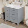 Bathroom Vanity With Ceramic Sink, Flip Out Drawer Design For Plumbing, Soft Close Drawers Painted Cabinet With Solid Wood Legs - Gray - Image 5