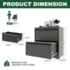 Premium 2 Drawer Metal Lateral File Cabinet With Lock Steel Wide Horizontal Filing Cabinets For Home Office - Black - Image 3