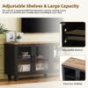Farmhouse TV Stand With Solid Wood Gourd Shaped Legs For TVs Up To 70", Entertainment Center With Bookshelves & Tempered Glass Doors, Media Console With Adjustable Shelves, Living Room - Black / Natural - Image 10