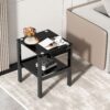 Tempered Glass End Table With 2 Layer, Small Side Table For Living Room - Black - Image 4