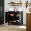 Vintage Carved Buffet Cabinet With Adjustable Shelves, Wooden Decorative Sideboard - Black - Image 5