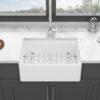 28" Farmhouse Sink Ceramic Single Bowl With Drain Assembly And Bottom Grid - White - Image 4