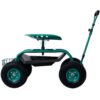 Rolling Garden Scooter Cart Seat With Wheels, 360 Swivel, Tool Tray, Steel Frame - Green - Image 2