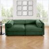 2 Seater Sofa With Storage Seat And Cylindrical Backrest Modern Fabric Loveseat - Green - Image 3