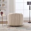 Upholstered Oversized 360 Degree Swivel Accent Barrel Chair And Half Cozy Sofa With 3 Pillows, Channel Tufted Pumpkin Shape Club Armchair For Living Room, Bedroom, Office, Lounge - Beige - Image 5