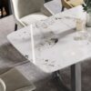 63" Modern Artificial Stone Pandora White Curved Metal Leg Dining Table, 6 People - Antique White / Black - Image 7