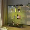 Modern Display Cabinet With LED Lights, Tempered Glass 2 Door Storage Case With 3 Shelves For Living Room Or Bedroom - Transparent - Image 4
