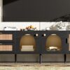 Rattan TV Stand With 3 Cabinets & 2 Drawers, Rattan-Inspired Media Console Table For Tvs Up To 80'', LED Light Entertainment Center, TV Cabinet For Living Room - Black - Image 33