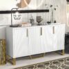Modern Sideboard With Four Doors, Metal Handles & Legs And Adjustable Shelves Kitchen Cabinet - White - Image 12