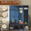 Farmhouse Hall Tree With 4 Hidden Hanging Hooks, Versatile Seating Bench With 8 Doors, Entryway Shoe Cabinet With Open Compartments For Living Room - Blue - Image 5