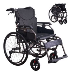 Premium Nursing Folding Wheelchair Frame Double Brakes Adjustable Seat Belt & Breathable Cushion Safe Comfortable Ride With Anti Backflip & Stability Features - Black / Gray
