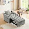 3 In 1 Convertible Sleeper Chair Sofa Bed, Adjustable Pull Out With Multi Pockets Velvet - Gray - Image 10