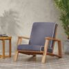 Patio Lounge Chair, Outdoor Club Chair - Dark Gray / Teak - Image 2