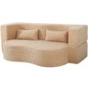 2 In 1 Convertible Sofa Bed, Full Size Folding Loveseat Couch With Soft Teddy Fabric, Floor Sofa Mattress With 2 Pillows, Space Saving Futon For Small Living Room, Dorm - Apricot - Image 18