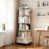 5 Tier Rotating Bookshelf With Wheels And Drawer, 360° Spinning Design, Space Saving Storage, For Home And Office - White - Image 2