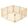 8 Panel Wooden Freestanding Dog Gate, Step Over Indoor Pet Fence For Doorways And Stairs - Natural Wood - Image 3