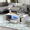 Modern High Glossy Rectangle Coffee Table, Accent Furniture With 16 Color LED Lights For Living Room - White - Image 5