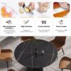 Modern Artificial Stone Round Carbon Steel Base Dining Table, Can Accommodate 6 People - Black - Image 6