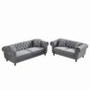 Chesterfield Velvet Upholstery Fabric Sofa With Roll Armrest & Nailhead, 3 And 2 Seater - Gray - Image 5