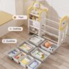 Kids Bookshelf And Toy Storage, 4 Tier Toy Organizers With 8 Removable Storage Bins, Kids Toy Storage Organizer For Study Room - Gray / White / Yellow - Image 6