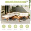 6 Piece Patio Sofa Set, Acacia Wood Outdoor Modular Sectional Garden Furniture Set L Shaped Conversation Set, Convertible Daybed With Tea Table, Ottoman, 5 Cushions And Pillows - Teak / Beige - Image 15