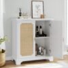 Rattan Decorated Sideboard Buffet Storage Liquor Cabinet - White - Image 9