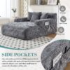 Chenille Interior Lazy Sofa Chaise Longue Armchair With 3 Pillows And Armrests - Gray - Image 8