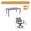 7 Pieces Modern Classic Outdoor Patio Dining Set, Rectangular Table & 6 Swivel Rock Dining Chairs, Rust Free, Weather Resistant - Ember Black - Image 3