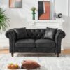 Chesterfield Sofa, High Tech Fabric Roll Armrest - Black - Image 2
